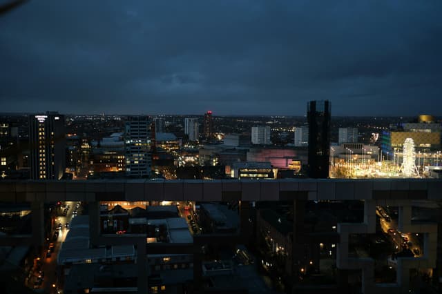 Liverpool waterfront at dusk, with the Liverpool Wheel