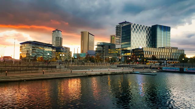 MediaCityUK, Salford Quays, at night
