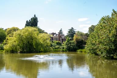The lake and fountain at Bletchley Park