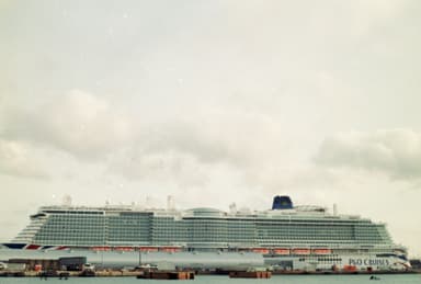 A cruise ship docked at Southampton